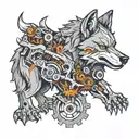 wolf bio mechanical gear  tattoo design idea