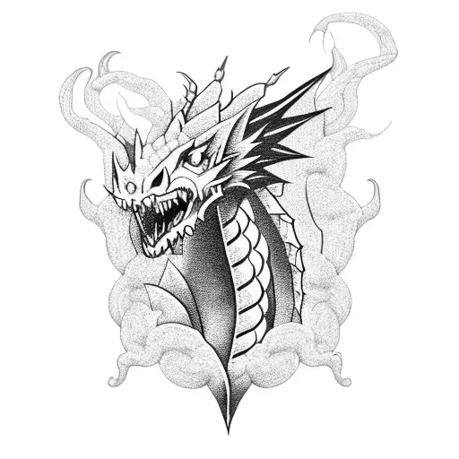 A fierce dragon in a blackwork style tattoo design idea