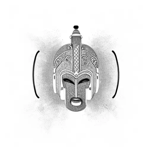 African mask edo nigeria with planets starring headphones tattoo design idea