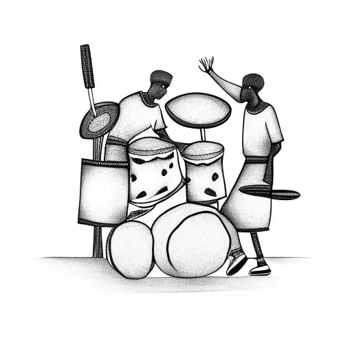 african people dancing and playing drums tattoo design idea