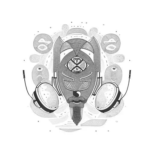 African mask edo nigeria with planets starring headphones tattoo design idea