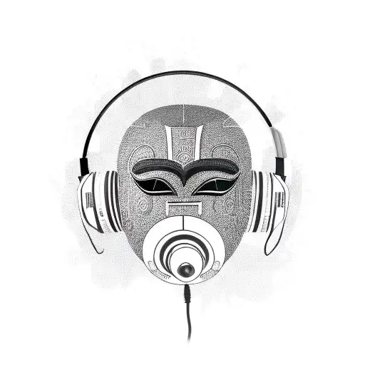 African mask edo nigeria with planets starring headphones tattoo design idea