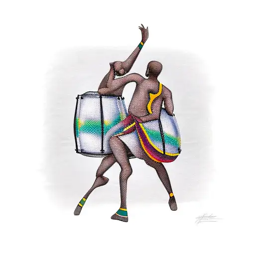african people dancing and playing drums tattoo design idea
