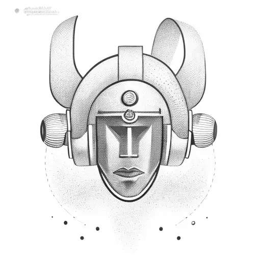 African mask with space elements and wearing headphones tattoo design idea