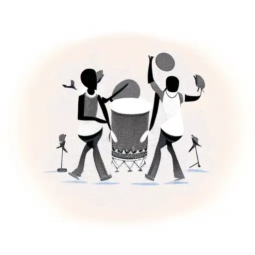 african people dancing and playing drums tattoo design idea