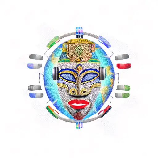 African mask edo nigeria with planets starring headphones tattoo design idea