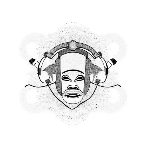 African mask edo nigeria with planets starring headphones tattoo design idea