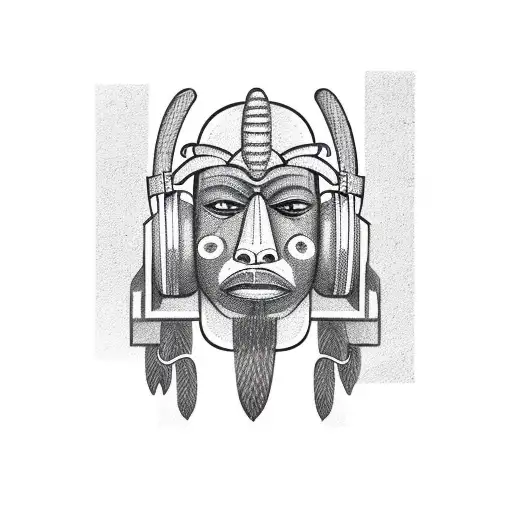 African tribal mask wearing headphones tattoo design idea