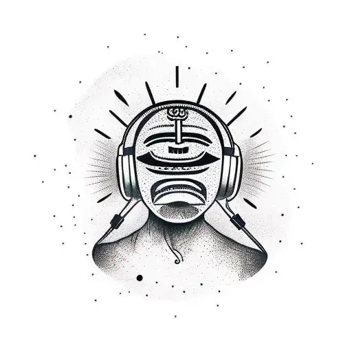 African mask edo nigeria with planets starring headphones tattoo design idea