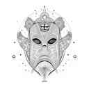 African mask surrounded by celestial objects tattoo design idea
