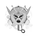 African mask edo with space elements and wearing headphones tattoo design idea