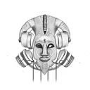 African tribal mask wearing headphones tattoo design idea