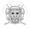 African tribal mask wearing headphones tattoo design idea