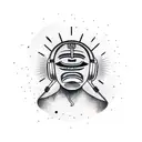 African mask edo nigeria with planets starring headphones tattoo design idea