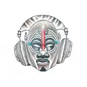 African mask edo nigeria with planets starring headphones tattoo design idea