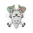 African mask edo nigeria with planets starring headphones tattoo design idea