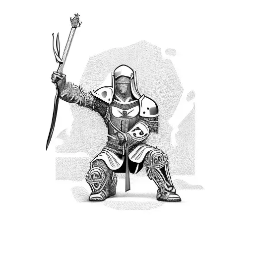 crusader kneeling giving world to siblings  tattoo design idea