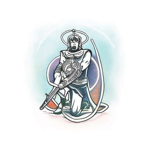 crusader kneeling giving world to siblings  tattoo design idea