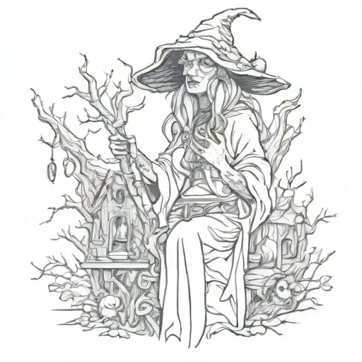 baba yaga witch creepy tattoo design idea