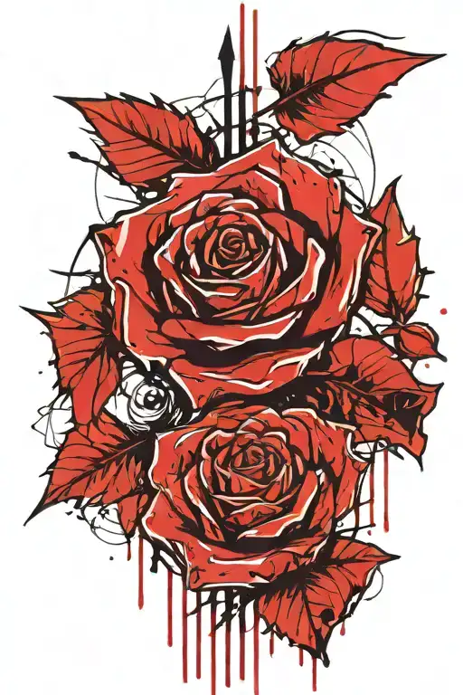 bleeding rose, arrows, weeping woman tattoo design idea