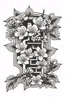 chineses symbol for love, hope, loyalty with cherry blossoms wrapping it  tattoo design idea