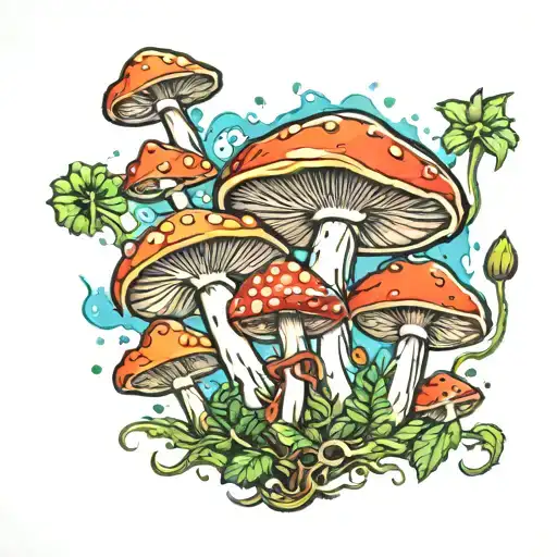 trippy dying mushrooms smoking weed tattoo design idea