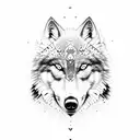 two half wolf faces one angry one calm and sword in between faces tattoo design idea