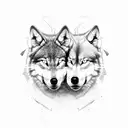two half wolf faces one angry one calm and sword in between faces tattoo design idea