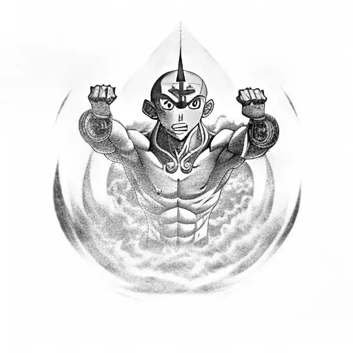 A black-grey tattoo of the iconic bending movements of Aang, capturing the essence of his power and agility tattoo design idea