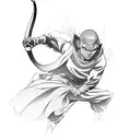 A black-grey tattoo of the iconic bending movements of Aang, capturing the essence of his power and agility tattoo design idea