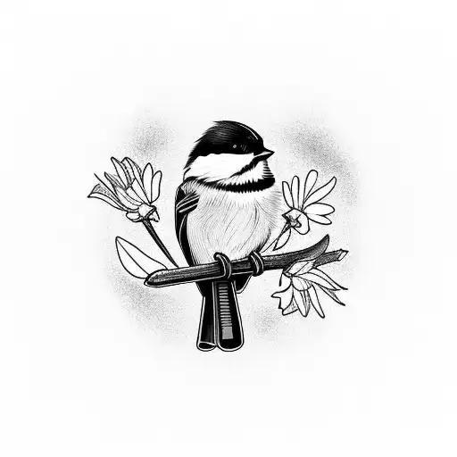 chickadee on a aster flower tattoo design idea