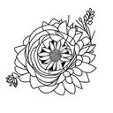 chickadee beside a aster flower with the stem showing, on a men's thigh, scale 1:1 tattoo design idea