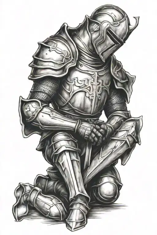 knight resting peacefully sitting tattoo design idea