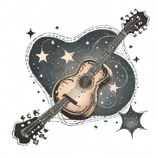 A celestial scene with a guitar constellation, representing your brother's presence in the stars tattoo design idea