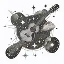 A celestial scene with a guitar constellation, representing your brother's presence in the stars tattoo design idea