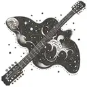 A celestial scene with a guitar constellation, representing your brother's presence in the stars tattoo design idea