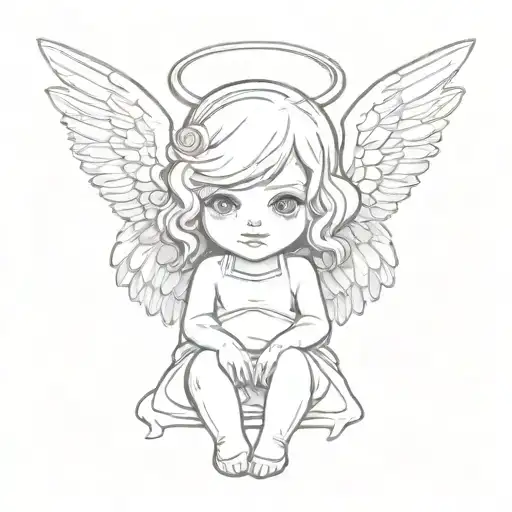 cute little angel (without a human face) with devil horns and big wings tattoo design idea