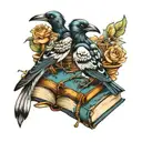 magpie alien books tattoo design idea