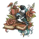 magpie alien books tattoo design idea