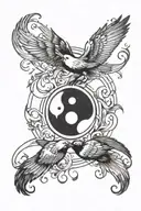 A yin yang symbol with birds flying in opposite directions, symbolizing balance and freedom tattoo design idea