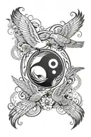 A yin yang symbol with birds flying in opposite directions, symbolizing balance and freedom tattoo design idea