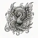 A fiery phoenix rising from flames symbolizing strength and resilience tattoo design idea