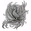 A fiery phoenix rising from flames symbolizing strength and resilience tattoo design idea