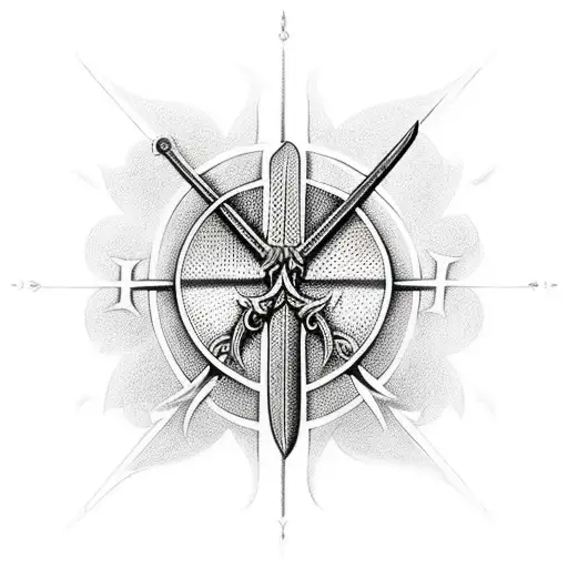 Sword of Damocles + Christian cross tattoo design idea