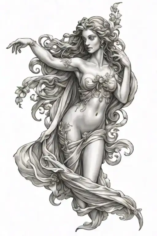 Aphrodite full body sexy realistic woman tattoo design idea