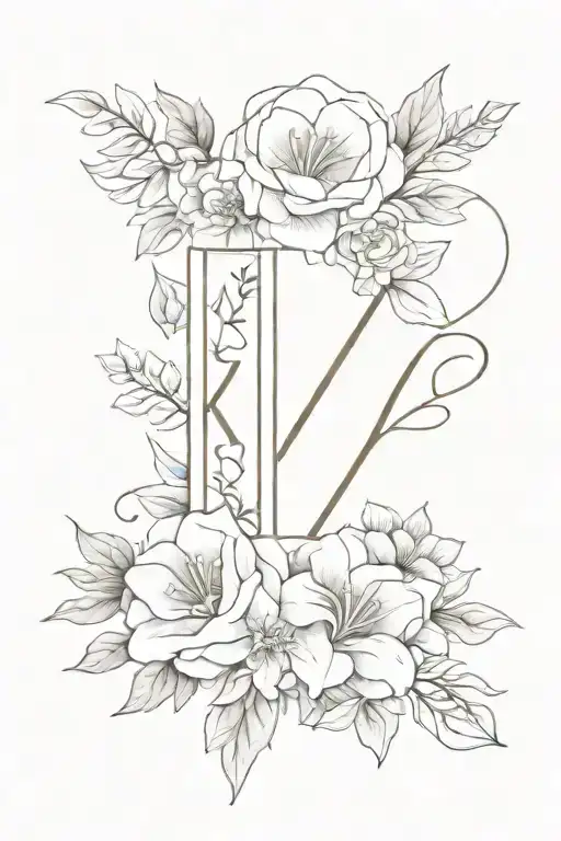 Roman numbers birthday with birth flower tattoo design idea
