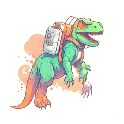 astronaut and dinosaur outline cartoon tattoo design idea