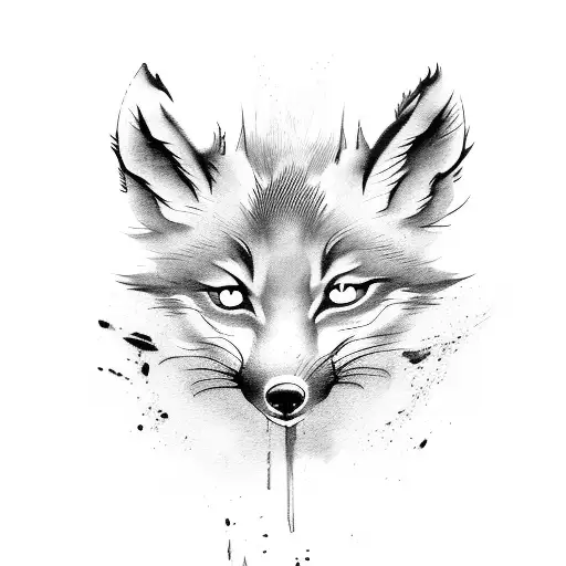chinese brush paint ink nice tailed fox tattoo design idea