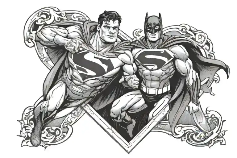 superman and batman looking into a mirror tattoo design idea