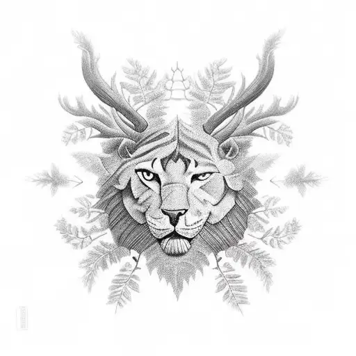 A melancholic police officer standing in a mystical forest tattoo design idea